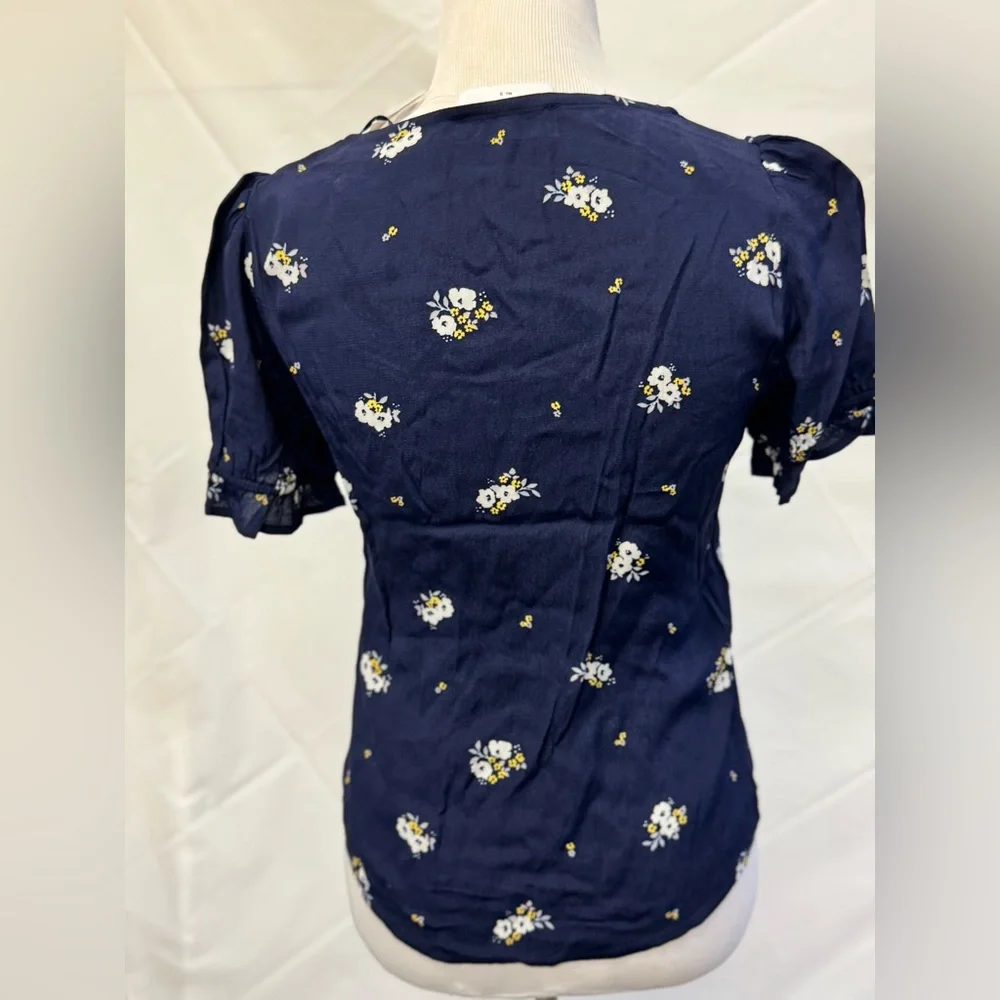 Anthropologie Women's Size M Navy Blue Floral Puff Sleeve Shirt‎ From Elodie NWT